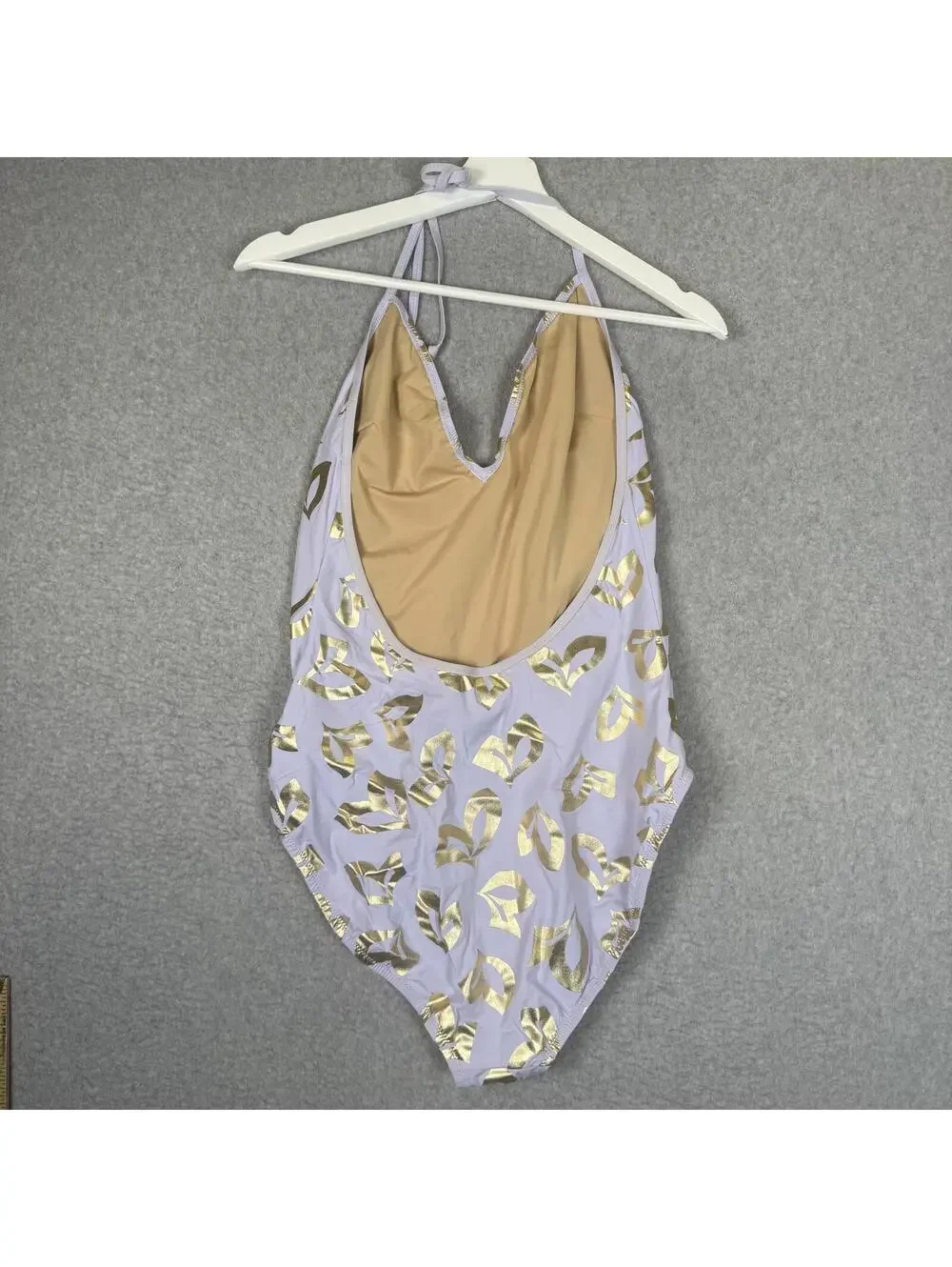 J. Crew Women's Size 12 One Piece Lavender Metallic Gold Swimsuit Swimwear